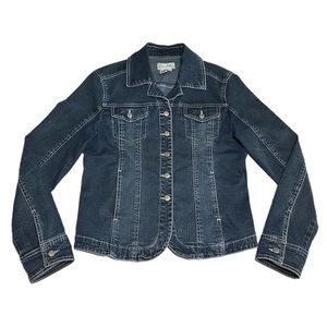 Vintage Y2K LAL Live A Little Denim Jean Trucker Jacket Women’s Medium Dark Wash